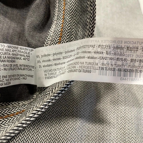 Zara Man Size 34 Flat Front Herringbone Trouser Pants Pocket Straight Leg Gray - Picture 10 of 11